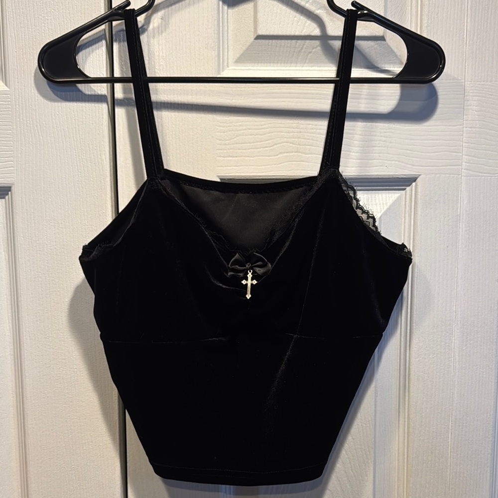 Elegant Black Women's Top with Cross Detail
